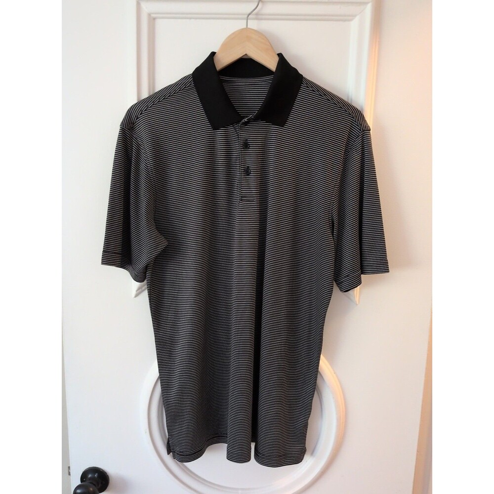 Slazenger Mens Polo Golf Shirt Black / White  Striped  Golf  Large Excellent
